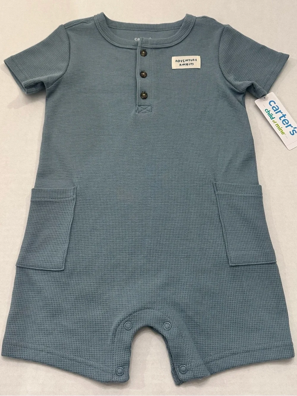 Carter's Child of Mine Baby Boy Solid Blue Romper, Size 24 Months